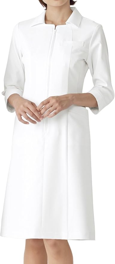 Amazon Co Jp 医療ユニフォーム ナースウェア ワンピース七分袖 ホワイト Kazen アプロン L 009 ドラッグストア