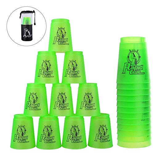 Erlsig Quick Stacks Cups 12 Pack of Sports Stacking Cups Speed Training Game Challenge Competition Party Toy with Carry Bag (New Green) - Thumbnail 7