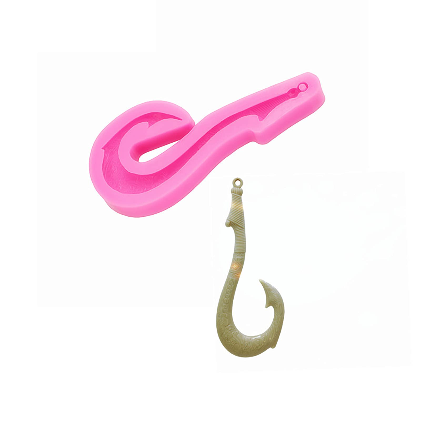 Photo 1 of Fish Hook Shape Keychain Silicone Mold with Hole for DIY Earrings Mold Decoration Crystal Wax Polymer Candy Desserts Bag Tag Resin Craft Plaster Pendant Epoxy Trinket Luggage Crafting Necklace