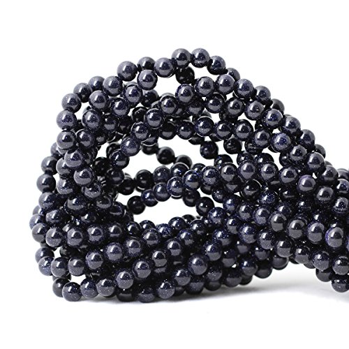 Qiwan 60PCS 6mm Natural Blue Sand Goldstone Gemstone Round Loose Beads for Jewelry Making 1 Strand 15"