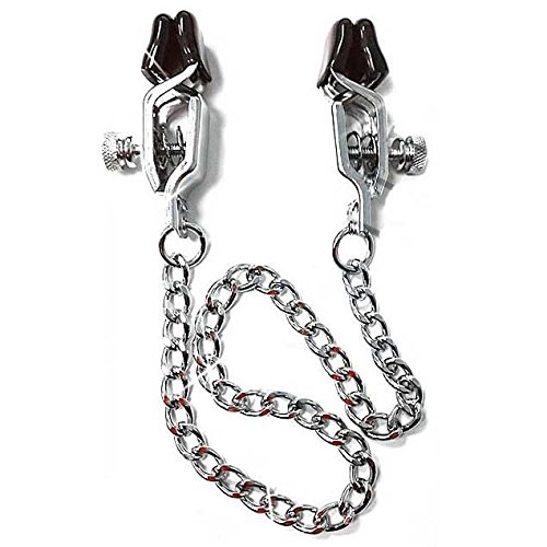 The Bondage Locker Fetish and Bondage Nipple Clamps with Adjustable Clips and Chain Silver