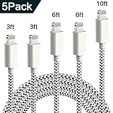 WUXIAN Phone Cable 5Pack 3FT 3FT 6FT 6FT 10FT Nylon Braided USB Charging & Syncing Cord Compatible iPhone X iPhone 8 8 Plus 7 7 Plus 6s 6s Plus 6 6 Plus iPad iPod Nano(Silver&Gray)