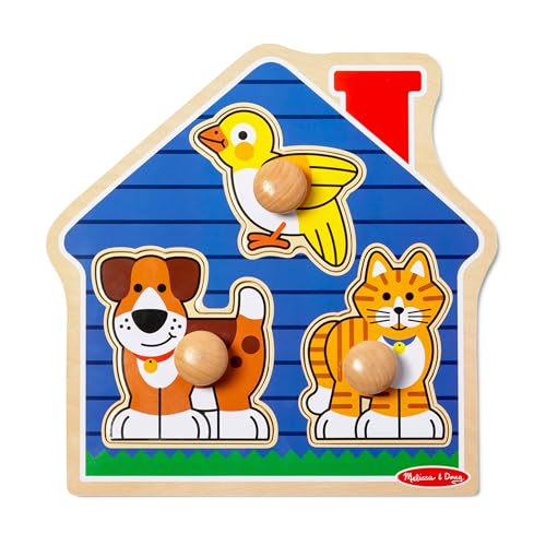 Melissa & Doug Pets Jumbo Peg Wooden Puzzle; Animal Puzzles, Peg Puzzles for Toddlers Ages 1+