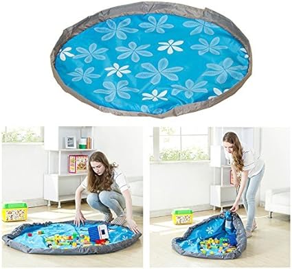 Amazon おもちゃ 収納 ポーチ プレイマット Akpati お片づけ 収納 プレイマット 収納袋 持ち運び マット キッズ 子供 玩具 片付けブロック ポーチ プレイマット 片付けらくらく 多用途 直径80cm 収納マット ブルー ベビージム プレイマット ベビー マタニティ 通販
