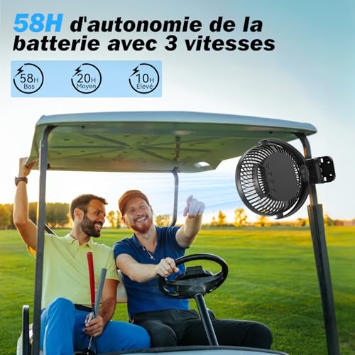 Ateroll Desk Fan Clamp 10000 mAh Remote Control, 3 Speed, USB Battery Timer & LED Lights, 360° Rotation Portable Silent Fan Powered Batteries for Car, Camping
