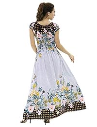 Rayon Maxi Floral Navy White Print Hasta el tobillo Vestido informal de verano para mujer Elegante