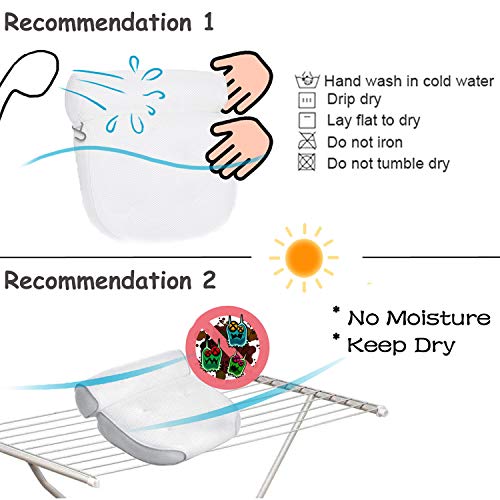 Bath-tub Pillow for Home Spa and Rest, Relaxation Bath tub Cushion with Strong Suction Cups, Mold & Mildew Resistant, 2-Panel Odor Free Bath Pillows - White (1)