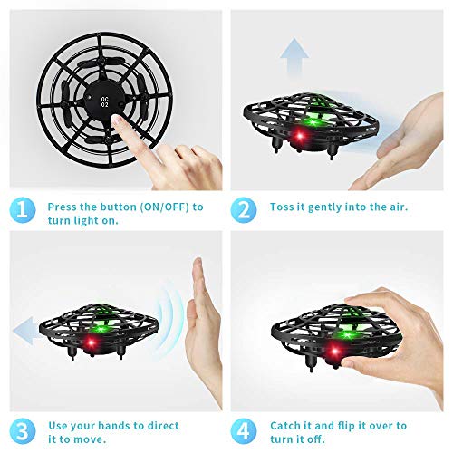 Flying Toys Drones for Kids, 2019 Improved Flying Ball Drone Toy with Infrared Sensor Auto-Avoid Obstacles 360°Rotating LED Light, Mini Quadcopter Hand Operated Drones for Boys or Girls (Black)