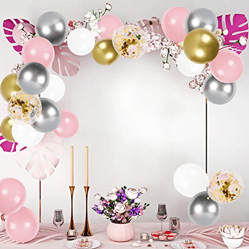 LovesTown Balloon Arch Garland Set,120 Pcs White Pink Gold Latex Balloons White Gold Confetti Balloons Baby Shower Ballons for Girl Wedding Birthday Graduation Party Decorations