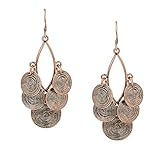She Lian Vintage Long Womens Stylish Filigree Statement Dangle Earrings (Antique Gold Tone)