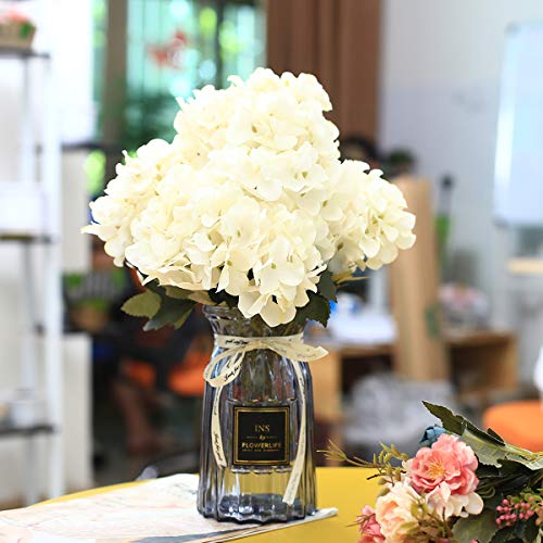 UltraOutlet 4 Packs White Silk Hydrangea Flowers with Vase 24 Heads Artificial Hydrangea Flowers Bouquets Arrangement Centerpiece for Weddings, Birthday Parties, Home and Office Decorations - Thumbnail 2