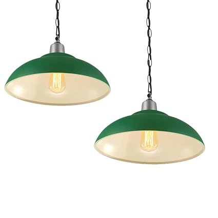 Industrial Pendant Hanging Light With Iron Dome Shade Retro Green