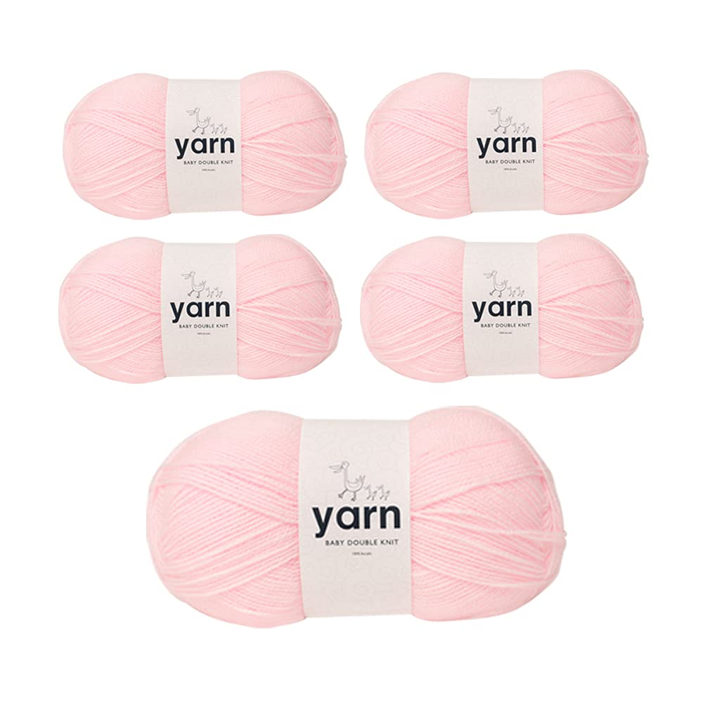 Korbond Baby Yarn Bulk Pack Bundle (Baby Pink)— Contains 5 x 100g Skeins of DK Acrylic Lightweight, Hypoallergenic & Durable Yarn (500g/1450mTotal)