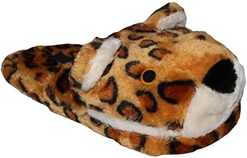 Women's Animal Head Plush Slipper, Indoor Home House Slippers, Shoes (L, Leopard)