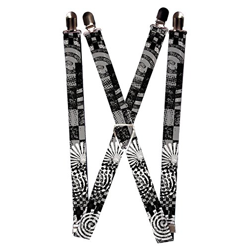 Grey Black White Checkers Stripes Polka Dots Symbols Suspenders
