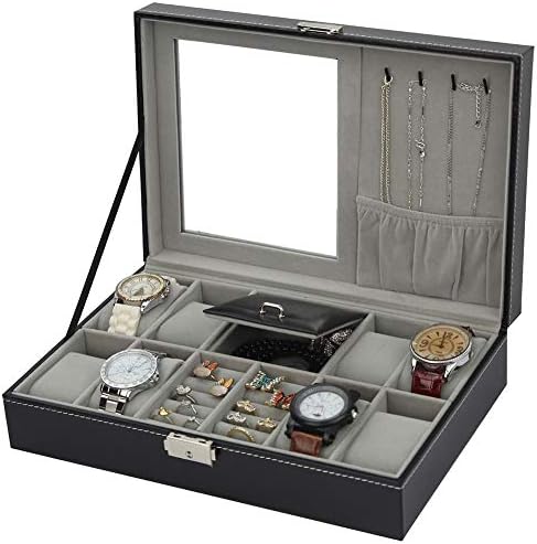 2 in One 8 Grids+3 Mixed Grids PU Leather Watch Boxes Storage Organizer Box Luxury Jewelry Ring Display Watch Case Black