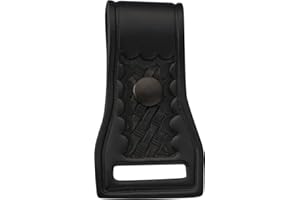 JAY-PEE Two-Way Radio Microphone Holder Epaulet Shoulder Basketweave Leather Mic Clip Slot for First Responder Uniforms. Black Snap