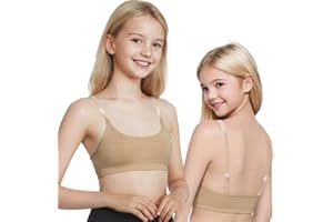 DANSHOW Girls Dance Bra Seamsless Nude Bras for Teens Girl with 2 Pairs of Clear Straps, Silicone Pads