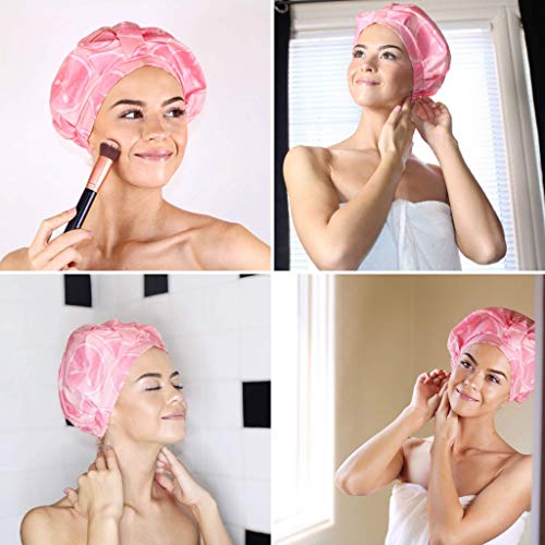 Luxury Shower Cap For Women - Ideal For All Hair Lengths and Thicknesses - Reusable, Waterproof and Washable - Double Layered Hair Cap - Beautiful Style and Color (Pink) 3 Luxury Shower Cap For Women - Ideal For All Hair Lengths and Thicknesses - Reusable, Waterproof and Washable - Double Layered Hair Cap - Beautiful Style and Color (Pink)