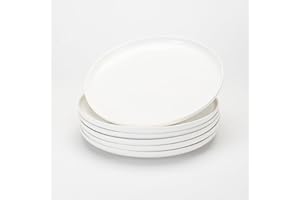 AntoKueh White ceramic plates set of 6, 10.3 Inch round Porcelain plate, 6-piece Salad dishes with shallow Edges for steak, D