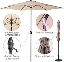 Amazon Com Grand Patio 9 Ft Aluminum Patio Umbrella Uv Protected Outdoor Umbrella With Push Button Tilt And Crank Beige Garden Outdoor