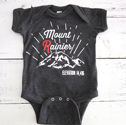 Baby Mount Rainier body suit. Mt. Rainier baby one piece. Mt. R baby body suit.