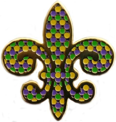 Mardi Gras Authentically Shaped Colored Fleur De Lis Shaped Golf Ball Marker and Mardi Gras Round Hat Clip