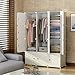 KOUSI Portable Closet Wardrobe Closets Clothes Wardrobe Bedroom Armoire Storage Organizer with Doors, Capacious Sturdy, Wood Pattern, 6 Cubes,2 Hanging Sections