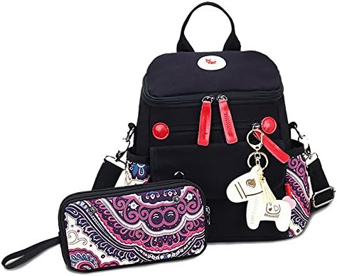 LAGAFFE Casual Travel Canvas Backpacks Paisley Pattern Girls' Bookbag Bags Set 2 Pcs (Black)