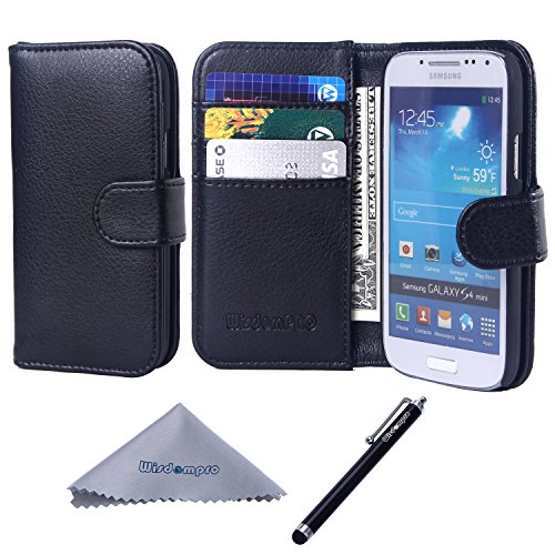 S4 Mini Case, Wisdompro Premium PU Leather 2-in-1 Protective Folio Flip Wallet Case with Credit Card Holder Slots for Samsung Galaxy S4 Mini(NOT S4 FIT) -Black Without Lanyard