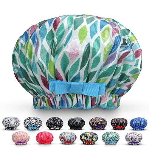 Waterproof Reusable Women Shower Caps 100% Cotton Print Bath Caps Hat Long Hair Perfect for Women - Thumbnail 7
