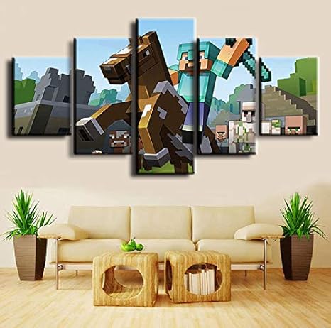 Amazon Natvva キャンバスプリントゲームポスター マインクラフト 5ピース ウォールアート キャンバス絵画 ホームインテリア リビングルーム アートワーク 壁装飾 アート x35cmx2 x45cmx2 x55cmx1 ウォールステッカー オンライン通販