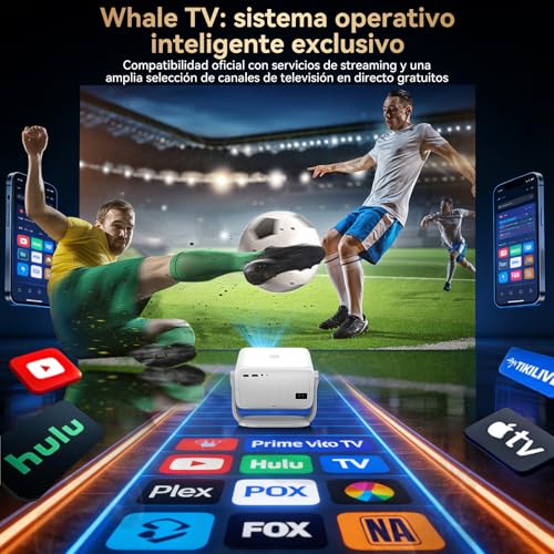 Proyector Portatil 4K con Compatible Netflix y Soporte de 360°, Enfoque y Corrección Trapezoidal Automática, WiFi 6 Ultra Rápido, Bluetooth, Cine en Casa para Smartphone/PS5/Laptop
