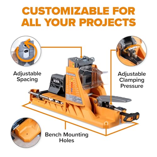 Bora Automatic Pocket Hole Jig with 50 Color-Coated Screws, Auto Adjusting Drill Guide, Pocket Hole Jig Kit for Woodworking - for Materials 1/2 inch to 1 1/2 inch Thick, BR-A170201