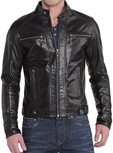 Men's Genuine Cow Leather Jacket Slim Fit Biker Motorcycle Jacket LTC204