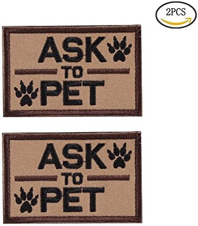 MEIKAI Set of 2 Service Dog /Ask to Pet/K9 Dog Embroidered Tactical Morale Velcro Patch Badge for Dog Harness & Vest (Ask to Pet brown)