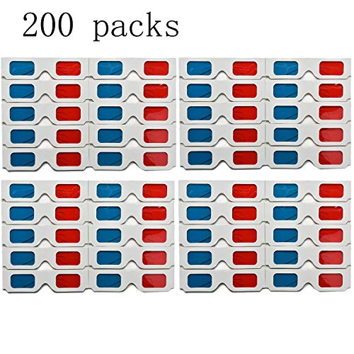 eLUUGIE 200 Pairs 3D Cardboard Glasses Glasses Universal Anaglyph 3D Glasses Cardboard Paper Red Blue Cyan or Movie (200 Pairs)