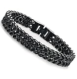 LOYALLOOK 12MM Wide Double-row Curb Chain Bracelet for Men Women Stainless Steel High Polished Black Link Chain,8.0-9.1 Inches