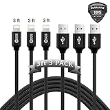 Lightning Cable 3 Pack 3FT Iophi iPhone Charging to USB Nylon Braided 2.4A High Speed Heavy Duty Aluminum Connector Charge Sync Cable for iPhone 7 / 7 Plus / 6 / 6s / 5 5s 5c SE / iPad / iPod - BLACK