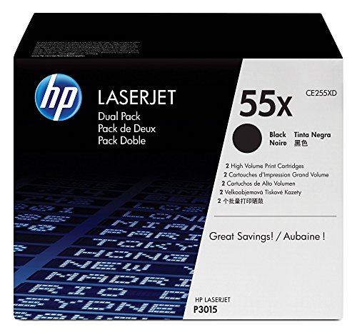 HP 55X (CE255XD) Black High Yield Original LaserJet Toner Cartridges, 2 Cartridges
