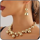 CIWEAI Gold Beaded Earrings and Necklace Set for Women Vintage Round Balls Dangle Earring Geometric Pearls Beads Choker Necklaces Stylish Exaggerated Jewelry