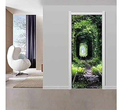 Adesivo Per Porte 3d Giungla Treno Orbitale Per Soggiorno