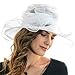 IL Caldo Women's Kentucky Derby Sun Hat Fascinator Flowers Wide Brim Gauze Hat Headdress,White