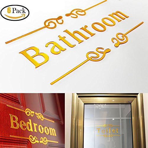 Pack of 6 Acrylic Gold Sticker for Door Removable 3d Wall Art Mural Decal Bathroom Toilet Kitchen Decorations Stickers for Boys Kis Girls