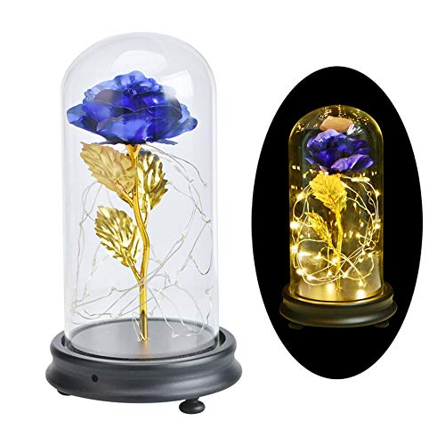 DOTKV Galaxy Rose Glass Rose Flower Forever Rose 24k Blue Rose
