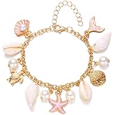 Fuqimanman2020 Shell Starfish Gold Charm Bracelets Statement Bohemian Sea Themed Beach Holiday Jewelry Gift
