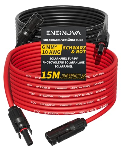 Solarkabel 4mm²/6mm², Solarkabel Verlängerung 1/2/3/5/8/10/12/15/18/20M, Multi-Contact 4 Verlängerungskabel, IP67 Wasserdichtem für PV Solaranlage(6mm