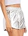 Women's Yoga Hot Shorts Shiny Metallic Pants (Silver, Small)