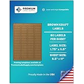 Premium Label Supply Brown Kraft Sticker Labels – 1.75" x 0.5" – Laser/Inkjet Compatible – (80 per Sheet), 25 Sheets – 2,000 Total Adhesive Labels