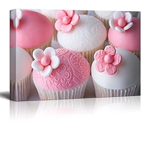 Canvas Prints Wall Art - Beautiful Pink Wedding Cupcakes | Modern Wall Decor/Home Art Stretched Gallery Wraps Giclee Print & Wood Framed. Ready to Hang - 12" x 18"